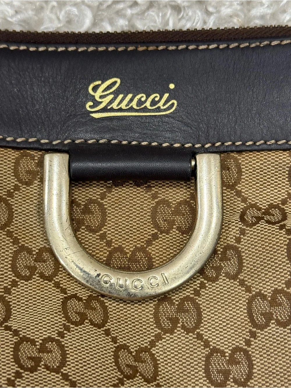 Gucci Abbey Canvas Tote with Brown Leather Trim